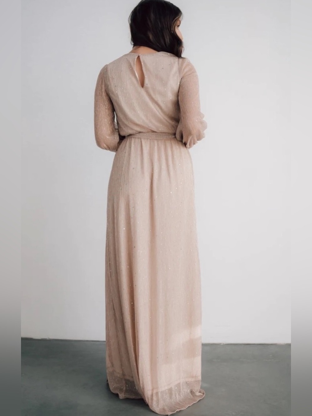 Baltic Born Shimmer Sequin Maxi Dress Blush Rose Gold Long Sleeve Formal Size 2X - Picture 3 of 7